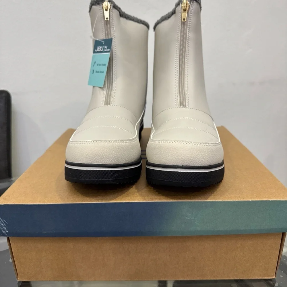 JBU Cream Front-Zip Faux-Fur Lined Ankle Boots